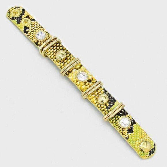 5/$25 Snake Skin Yellow Studded Metal Bracelet - Picture 2 of 7